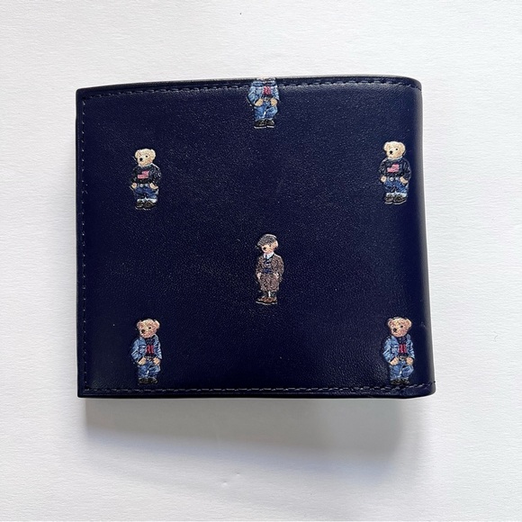 NWT Ralph Lauren Polo Bear Navy Blue Multi Bear Leather Bifold Wallet MSRP$125 - Picture 12 of 16